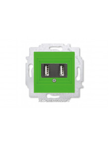 Розетка USB зарядка двойная ABB Levit зелёный