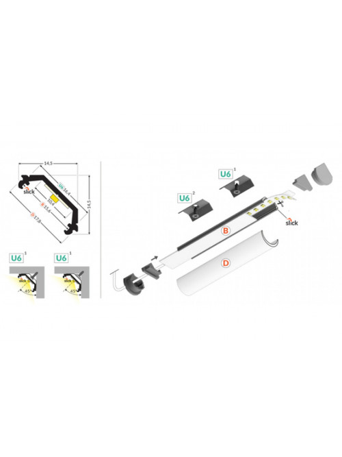 профиль LED QUARTER10 BD/U6 4050 анодированный