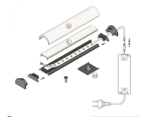 Profil LED aparent ARC 12, negru, lungime 2m