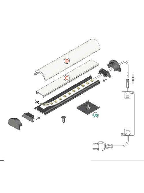 Profil LED aparent ARC 12, negru, lungime 2m