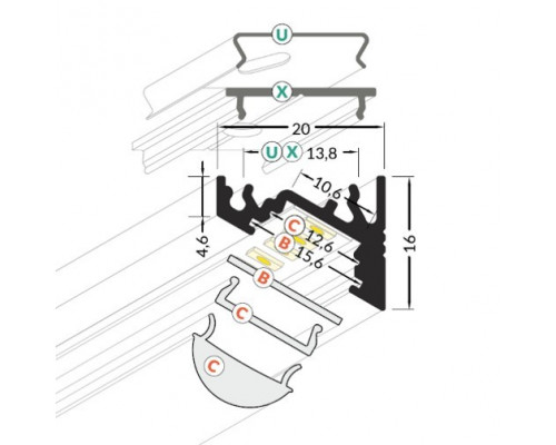 Profil LED de colț CORNER 10, negru anodizat, lungime 2m