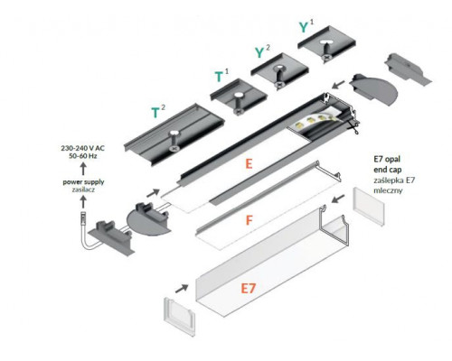 Profil LED încastrat GROOVE14, aluminiu neanodizat, lungime 2m