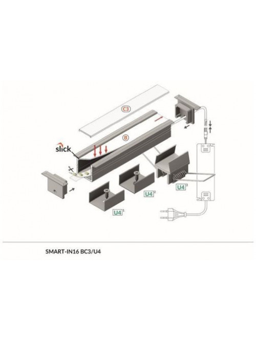 Profil LED încastrat SMART-IN16, aluminiu neanodizat, lungime 2m