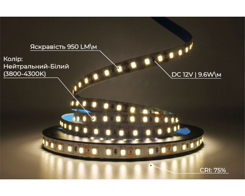 bandă LED PROLUM™ 12V; 2835\120; IP20; Seria „S”, alb neutru (3800-4300K)