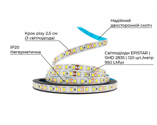 bandă LED PROLUM™ 12V; 2835\120; IP20; Seria „S”, alb neutru (3800-4300K)