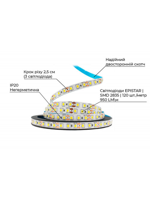 Светодиодная LED лента PROLUM™ 12V; 2835\120; IP20; Series "S", Нейтральный-Белый (3800-4300K)
