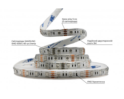 Светодиодная LED лента PROLUM™ 12V; 5050\60; IP65; Series "SG", RGB