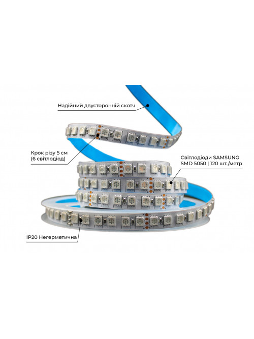 Светодиодная LED лента PROLUM™ 24V; IP20; 5050\120; Series "SG", RGB