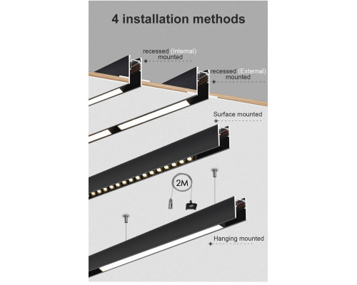 TRACK SINA MAGNETICĂ SLIM 22mm INCASTRATĂ 1M P/U PROIECTOARE MAGNETICE 48V NEGRU