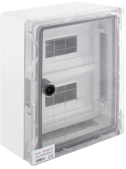 Шкаф ударопрочный из АБС-пластика e.plbox.250.330.130.18m.tr, 250х330х130мм, IP65 с прозрачными дверцами и панелью под 18 модулей