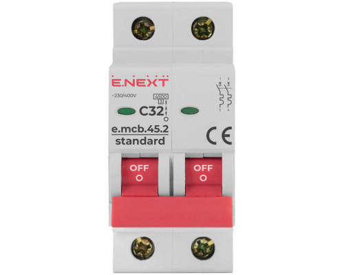 Модульный автоматический выключатель e.mcb.stand.45.2.C32, 2р, 32А, C, 4.5 кА