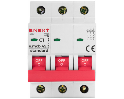Модульный автоматический выключатель e.mcb.stand.45.3.C1, 3р, 1А, C, 4.5 кА
