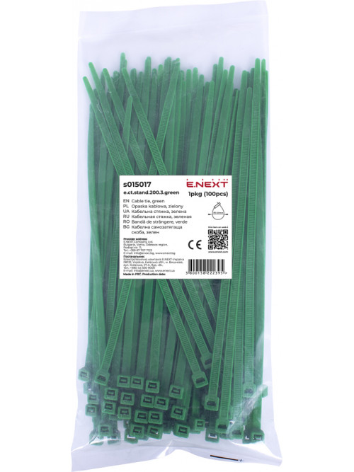 Кабельная стяжка e.ct.stand.200.3.green (100шт), зеленая