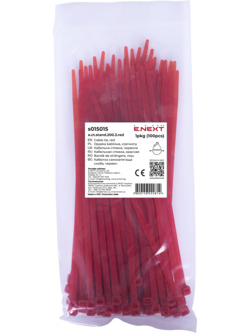 Кабельная стяжка e.ct.stand.200.3.red (100шт), красная