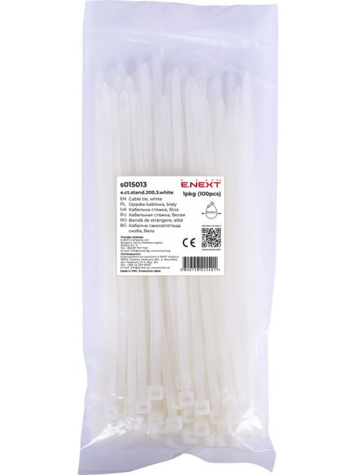 Кабельная стяжка e.ct.stand.200.3.white (100шт), белая
