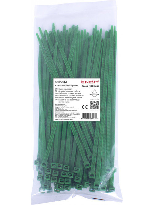 Кабельная стяжка e.ct.stand.200.5.green (100шт), зеленая