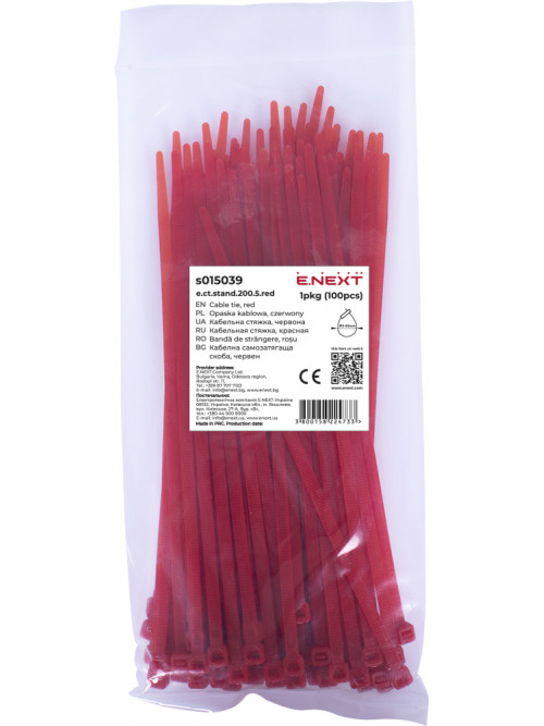 Кабельная стяжка e.ct.stand.200.5.red (100шт), красная