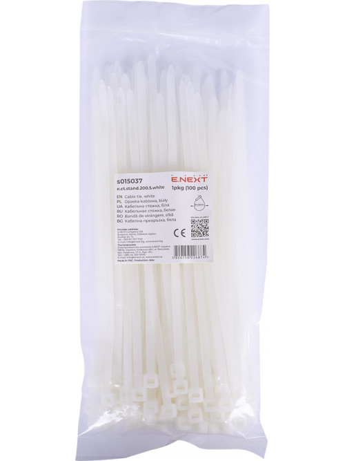 Кабельная стяжка e.ct.stand.200.5.white (100шт), белая