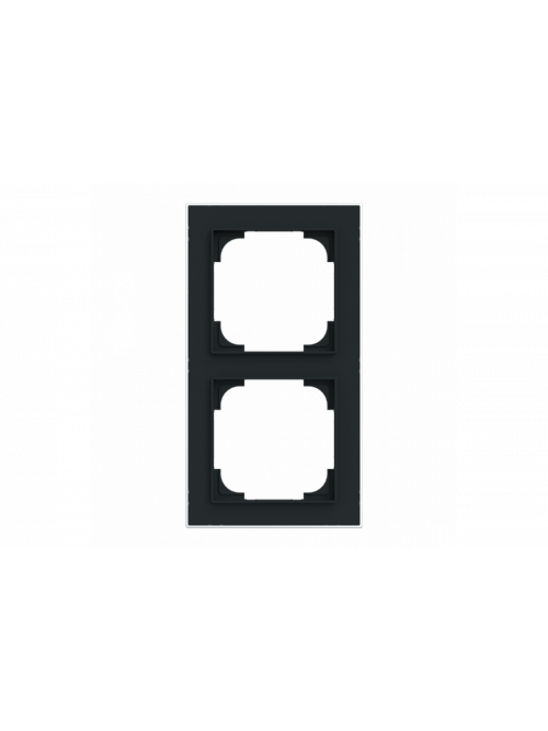 Cover frame with decor ring 2gang black matt / chrome - Busch-art linear