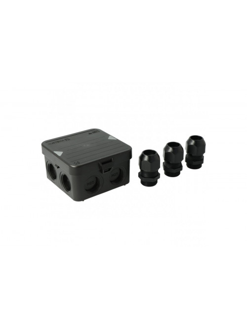 Junction box AK1-IP65, black, with 3 cable glands M25
