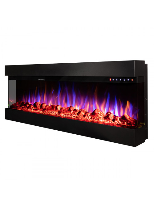 Встраиваемый/настенный 3D электрокамин Dalas 60, 493x1524x200 mm, 1500W, 30 цветовых сочетаний, Термостат, Дрова и кристаллы