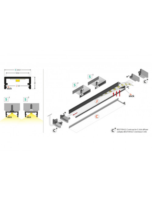 профиль LED BEGTON12 J/S 4050 чёрный анодированный в упаковке