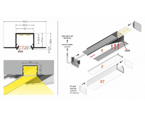 profil LED LINEA-IN20 TRIMLESS EE7F 2000 anod.