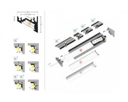 профиль LED CORNER10 BC/UX 2000 чёрный анодированный в упаковке