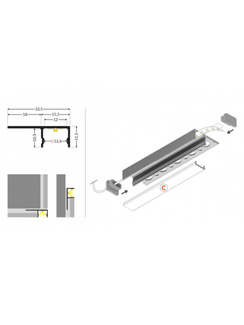 profil LED UNI-TILE12 180st C PLUS 1000 anod.