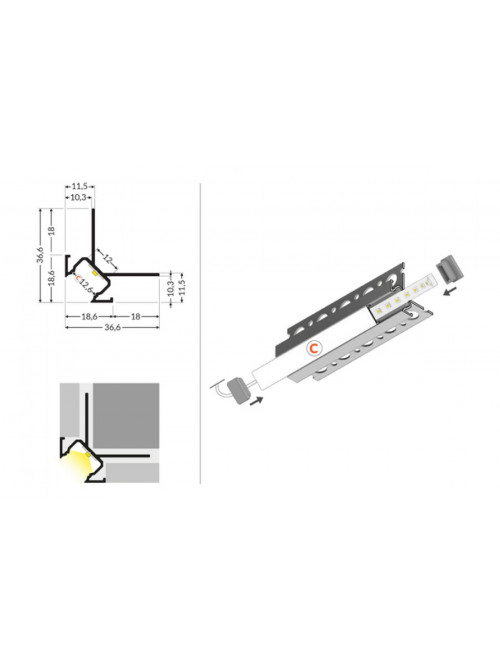 profil LED UNI-TILE12 270st C PLUS 4050 anod.
