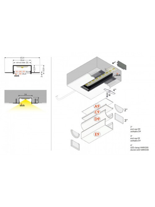 profil LED VARIO30-04 ACDE-9 3000 alu.sur.