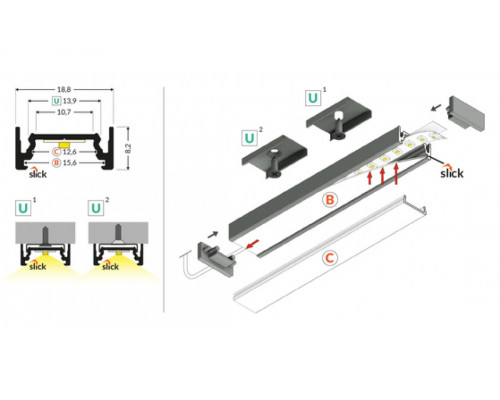 профиль LED SURFACE10.v2 BC/U 2000 анодированный