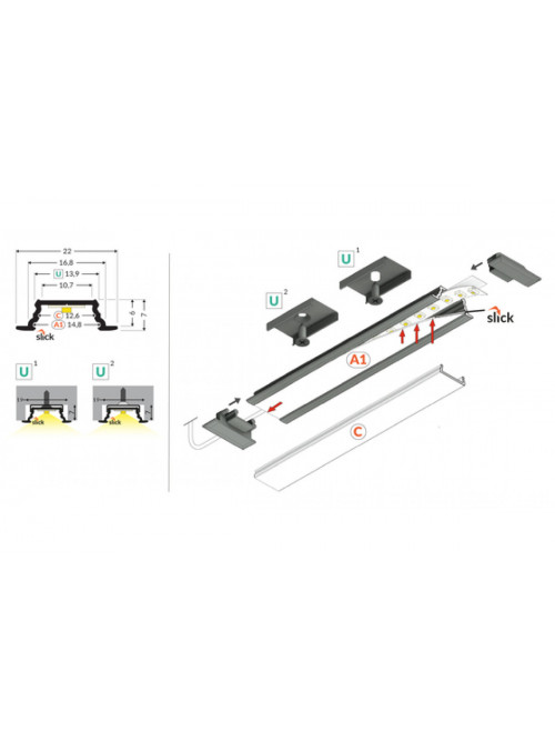 профиль LED GROOVE10.v2 A1C/U 4050 сырой алюминий
