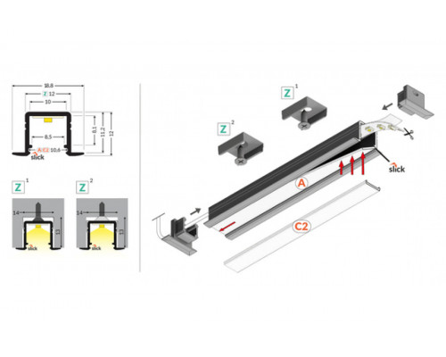 профиль LED SMART-IN10 AC2/Z 2000 чёрный анодированный [40szt]