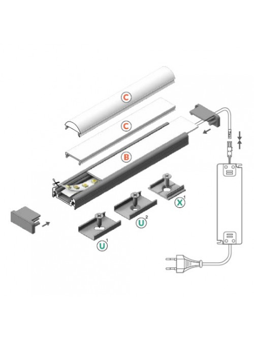 Profil LED aparent SURFACE 10, negru, lungime 2m
