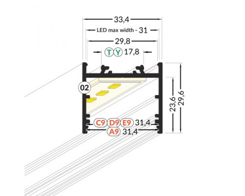 Profil LED aparent VARIO 30-02, aluminiu anodizat, lungime 2m