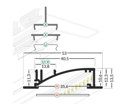 Profil LED încastrat FLAT 8, aluminiu anodizat, lungime 2m