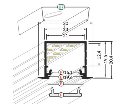 Profil LED încastrat LINEA IN 20, alb, lungime 2m