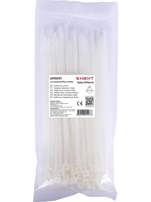 Кабельная стяжка e.ct.stand.370.4.white (100шт), белая