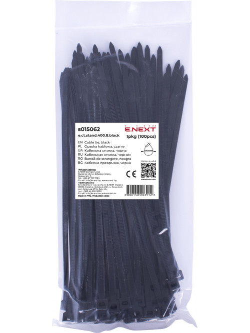 Кабельная стяжка e.ct.stand.400.8.black (100шт), черная