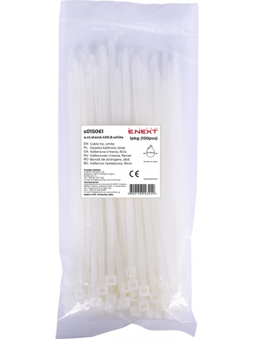 Кабельная стяжка e.ct.stand.400.8.white (100шт), белая