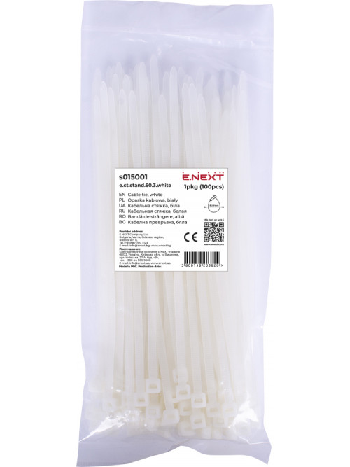 Кабельная стяжка e.ct.stand.60.3.white (100шт), белая