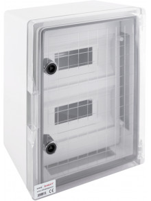 Шкаф ударопрочный из АБС-пластика e.plbox.300.400.165.24m.tr, 300х400х165мм, IP65 с прозрачными дверцами и панелью под 24 модуля