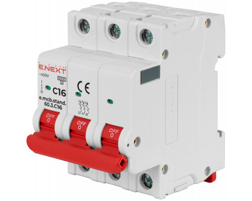 Модульный автоматический выключатель e.mcb.stand.60.3.C16, 3р, 16А, C, 6кА