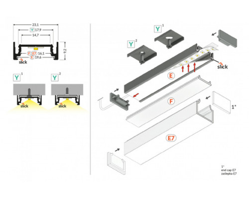 профиль LED SURFACE14.v2 EE7F/Y 2000 сырой алюминий