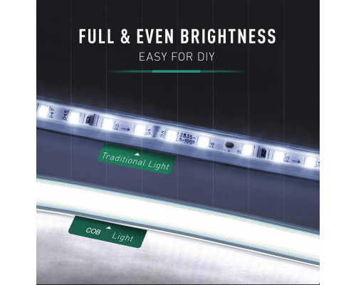 Banda LED PROLUM™ 220V; BUFNIŢĂ; 280 LED; IP68; 12 MM; Seria „S”, alb cald (2800-3200K)