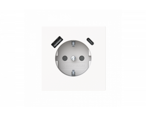SCHUKO® USB-Socket insert Without imprint Safety Shutter Protective contact (SCHUKO) with USB AC studio white  - Busch-art linear