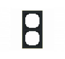Cover frame with decor ring 2gang black matt / gold - Busch-art linear