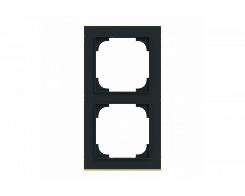 Cover frame with decor ring 2gang black matt / gold - Busch-art linear