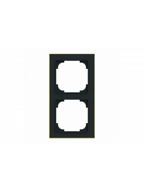 Cover frame with decor ring 2gang black matt / gold - Busch-art linear